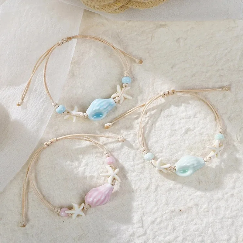 Ceramic Link Bracelet - Boêmio concha estrela do mar conchas