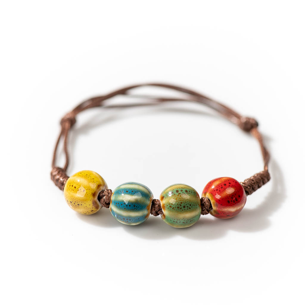 Ceramic Link Bracelet - Artesanal de cerâmica estilo retro contas