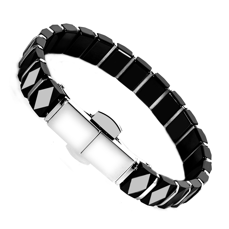 Branco preto masculino saúde p - Ceramic Link Bracelet avaliação e preço