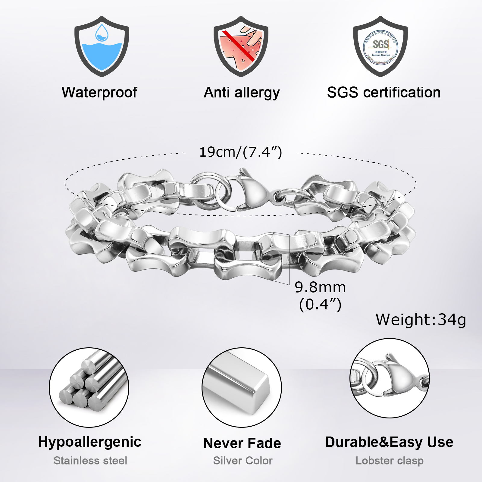 Vnox-Pulseiras de Corrente Pes - Ceramic Link Bracelet avaliação e preço